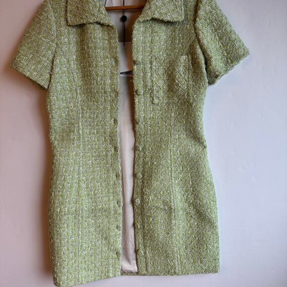 Rumored Notting Hill Mini Dress Chic Minimalist Modern Sz 6 Green Tennis Tweed - Picture 7 of 13